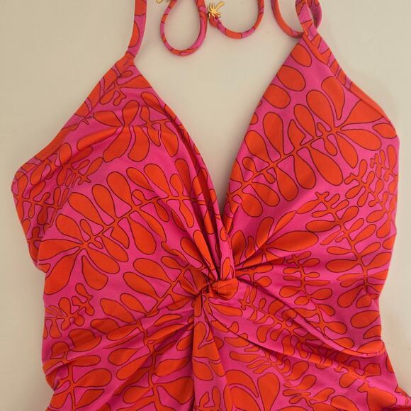 Trina Turk Trellis Twist One Piece Swimsuit Pink Orange Halter Tie Women 6 - Picture 4 of 11